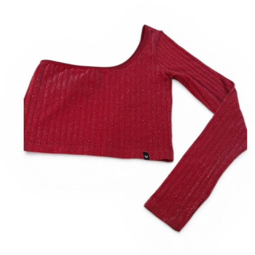 True Religion Red Sparkle Ribbed wind, shoulder size medium/large Crop Top